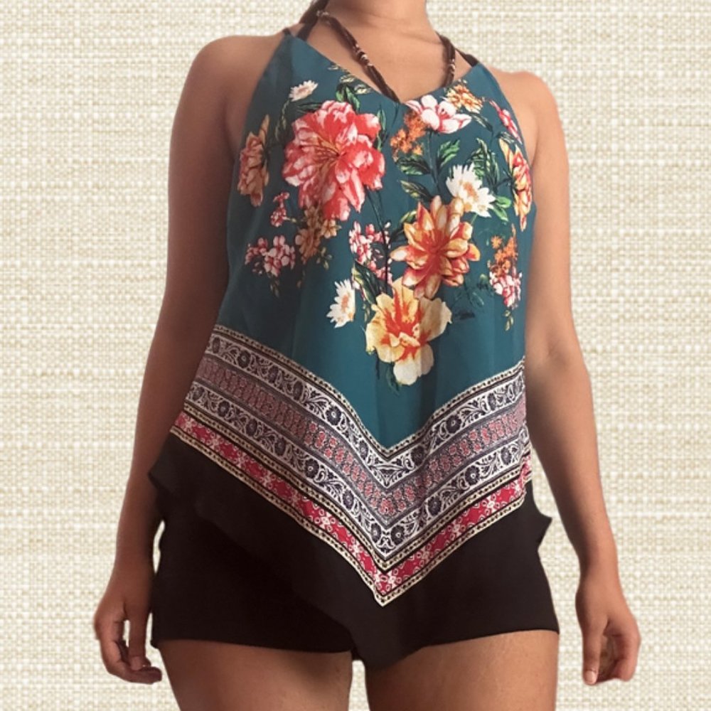 Vintage Teal Floral Tank / Cami top